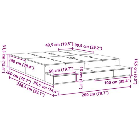 Struttura Letto con Contenitore Bianca 200x200 cm - Foto 9
