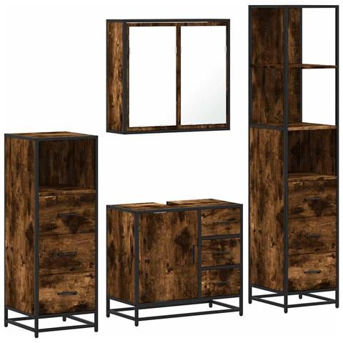 Set Mobili da Bagno 4 pz Rovere Fumo in Legno Multistrato - Foto 1