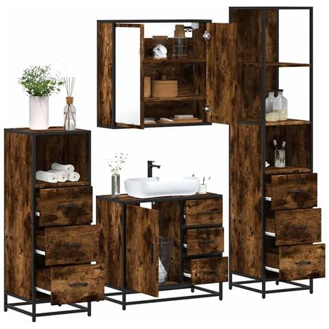 Set Mobili da Bagno 4 pz Rovere Fumo in Legno Multistrato - Foto 2