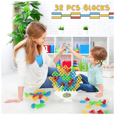 Gioco Di Abilità Montessori Giocattolo Per Costruire Torri Giocattoli 32 Pezzi - Foto 2