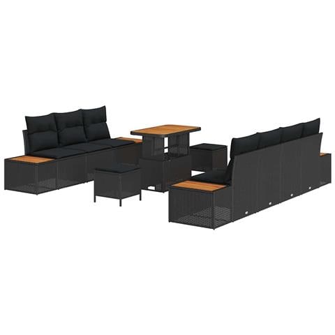 Set Divano da Giardino con cuscino 10 pcs Nero Poly Rattan - Foto 1