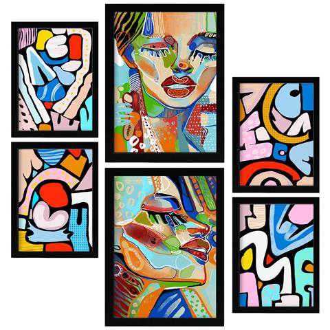 Set Di 6 Stampe Lady Mazarelli In Dipinti Decorativi Estetici Astratti Femminili Per Il Tuo Soggiorno Di Casa A3 & A4 Cornice Nera - Foto 1