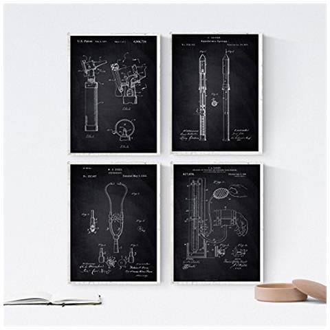 Set Di 4 Stampe Nero Fogli Con Brevetti Attrezzature Mediche Impostare Manifesti Con E Vecchi Brevetti Scegli Il Colore Che Gradite P Senza Cornice A4 - Foto 1