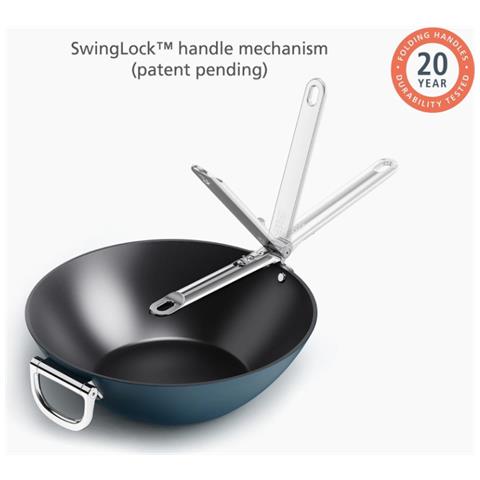 Wok Antiaderente Space 32 Cm Per Cucina Salutare Manico Pieghevole Coperchio Regolabile Superficie Antiaderente Adatto Per Tutti I Piani Di Cottura - Foto 5