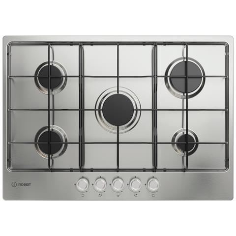 Indesit THP 752 IX/I 1 piano gas inox 75cm 5 fuochi griglie smaltate Made in Italy, Acciaio inox, Da incasso, 75 cm, Gas, Acciaio inox, 5 Fornello(i) - Foto 1