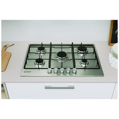 Indesit THP 752 IX/I 1 piano gas inox 75cm 5 fuochi griglie smaltate Made in Italy, Acciaio inox, Da incasso, 75 cm, Gas, Acciaio inox, 5 Fornello(i) - Foto 2