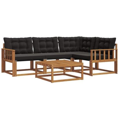 Set di divani da esterno con cuscino 5 pcs Naturale e Nero - Foto 1