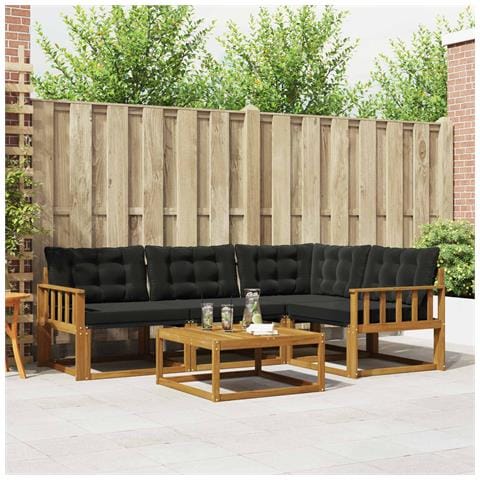 Set di divani da esterno con cuscino 5 pcs Naturale e Nero - Foto 2