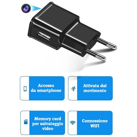 Caricatore Usb Con Telecamera Wi-fi 4k / 1080p - Telecamera Con Visione Notturna, Microfono, Controllo App E Notifiche Movimento - Sorveglianza Per Casa E Ufficio - Foto 2
