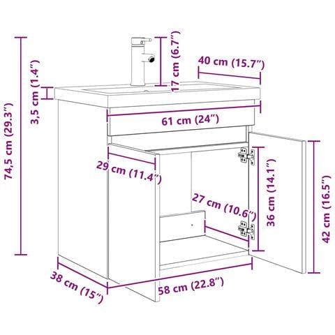 Mobile bagno con rubinetto Rovere Artigianale 61 x 40 x 74,5 cm - Foto 9