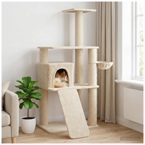 Albero per gatti con pali per graffiare in sisal Crema 173 cm - Foto 2