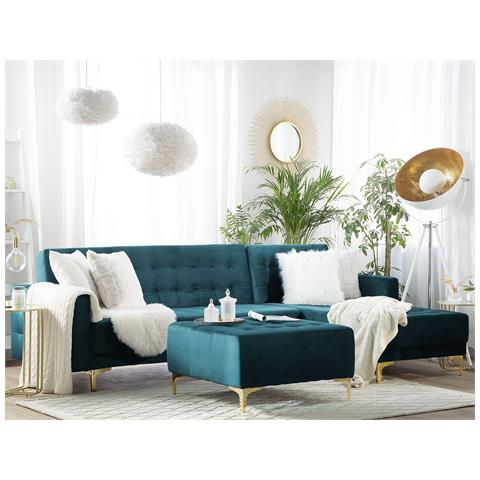 Divano Angolare Con Ottomana Aberdeen Foglia Di Tè Velluto Sinistra - Foto 14