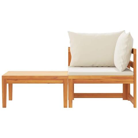 Set Divani Giardino 2 pz Cuscini Bianco Crema in Legno d'Acacia - Foto 2