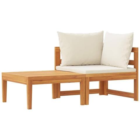 Set Divani Giardino 2 pz Cuscini Bianco Crema in Legno d'Acacia - Foto 1