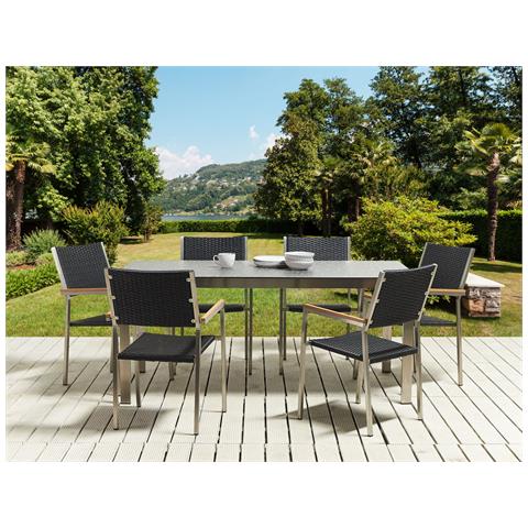 Set Da Giardino 6 Posti Vetro Nero E Rattan Nero 180 Cm Cosoleto /grosseto - Foto 1