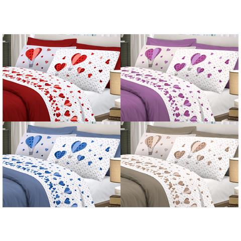 Completo Lenzuola Linea Pensieri Delicati 100% Cotone Disegno Mongolfiera Singolo Blu - Foto 2