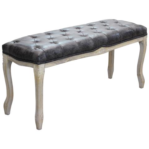 Panca Da Interno Soggiorno Con Struttura In Legno Sbiancato E E Seduta In Ecopelle Grigio Effetto Vintage Tommy - Foto 1