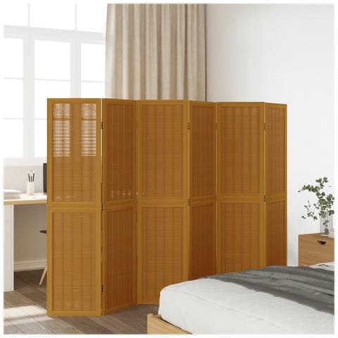 Divisorio Ambienti 6 Pannelli Marrone Legno Massello Paulownia - Foto 3