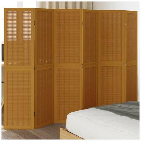 Divisorio Ambienti 6 Pannelli Marrone Legno Massello Paulownia - Foto 1