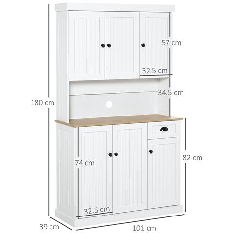 Mobile Dispensa Cucina In Legno Con Armadietti E Cassetto Stile Country, 101x39x180cm, Bianco - Foto 6
