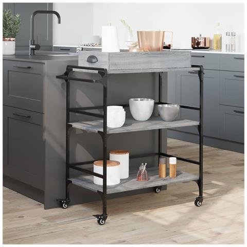 Carrello Cucina Grigio Sonoma 81,5x41x92,5 Cm Legno Multistrato - Foto 2