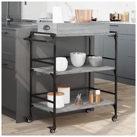 Carrello Cucina Grigio Sonoma 81,5x41x92,5 Cm Legno Multistrato - Foto 8