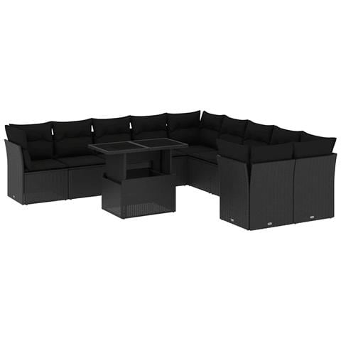 Set Divani Da Giardino 11 Pz Con Cuscini In Polyrattan Nero - Foto 1