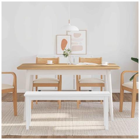 Panca 110 cm Bianco in Legno Massello di Hevea - Foto 9