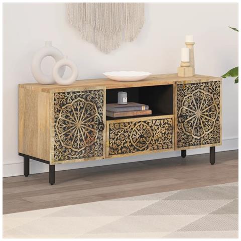 Mobile Porta Tv 105x33x46cm In Legno Massello Di Mango - Foto 3