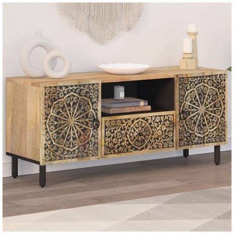 Mobile Porta Tv 105x33x46cm In Legno Massello Di Mango - Foto 1