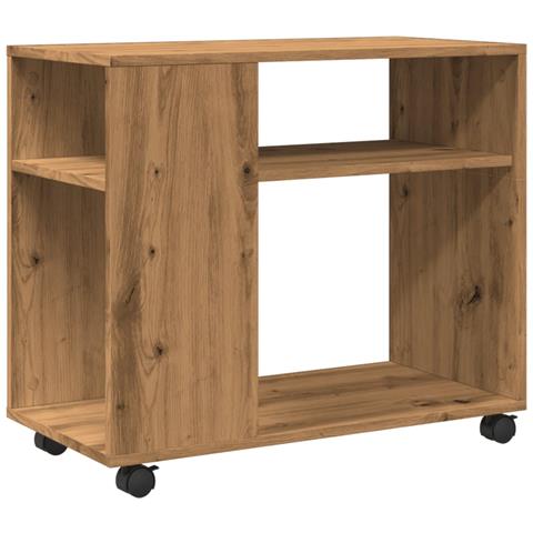 Tavolino Con Ruote Rovere Artigianale 70x35x60 Cm In Truciolato - Foto 2