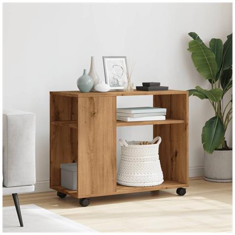 Tavolino Con Ruote Rovere Artigianale 70x35x60 Cm In Truciolato - Foto 3