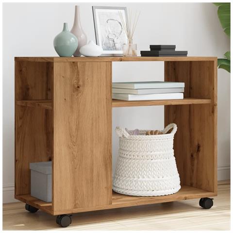 Tavolino Con Ruote Rovere Artigianale 70x35x60 Cm In Truciolato - Foto 1