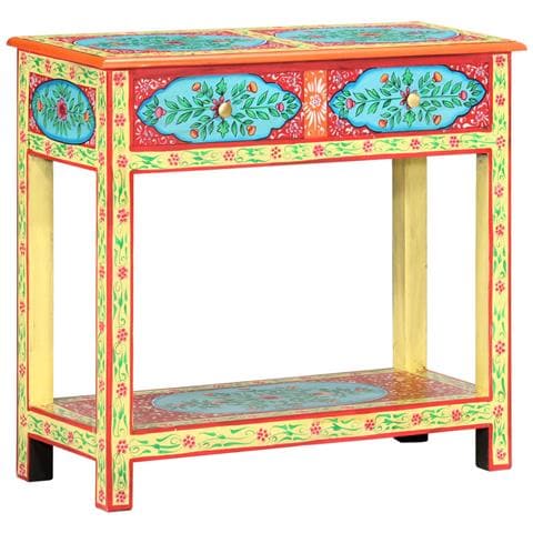 Tavolo Consolle Dipinto A Mano 80x35x75 Cm In Legno Di Mango - Foto 2