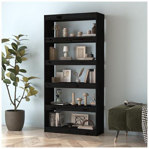 Libreria /divisorio Nero 80x30x167,4 Cm Legno Massello Di Pino - Foto 2