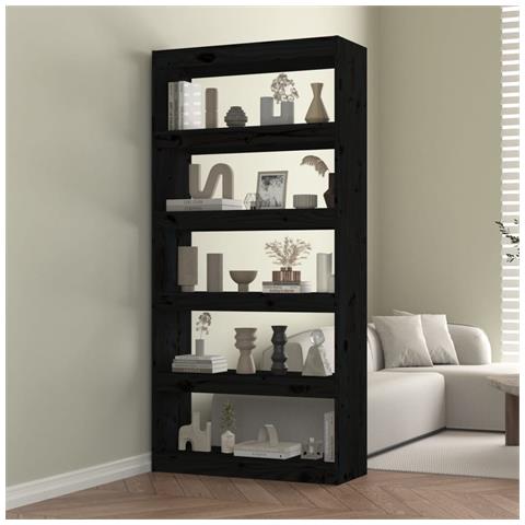Libreria /divisorio Nero 80x30x167,4 Cm Legno Massello Di Pino - Foto 8
