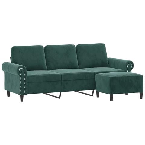 Divano A 3 Posti Con Poggiapiedi Verde Scuro 180 Cm In Velluto - Foto 2