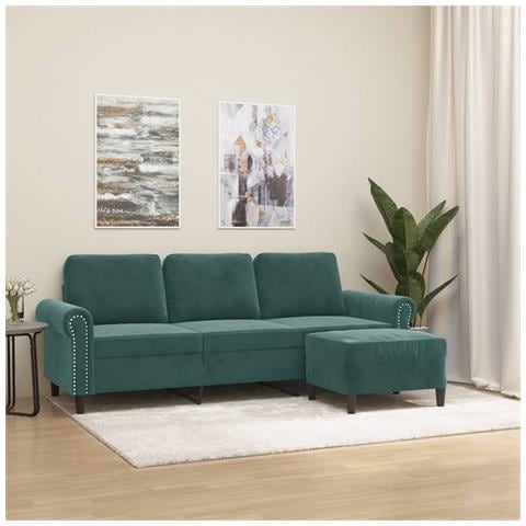 Divano A 3 Posti Con Poggiapiedi Verde Scuro 180 Cm In Velluto - Foto 7