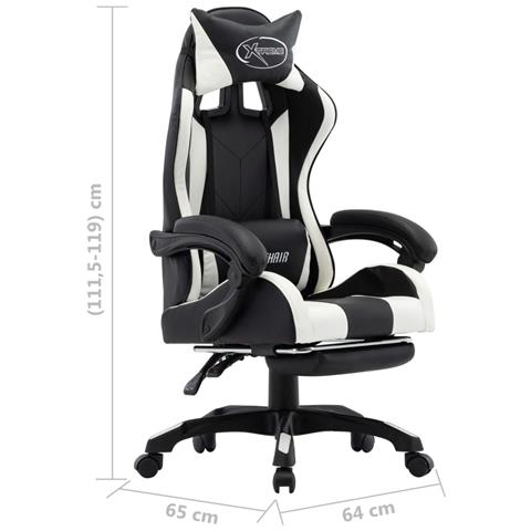 Lusso Casadino - Sedia Da Gaming Con Poggiapiedi Bianca E Nera In Similpelle - Foto 8