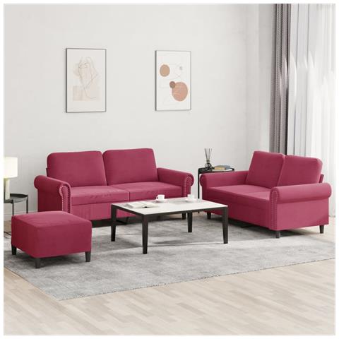 Set Di Divani 3 Pz Con Cuscini Rosso Vino In Velluto - Foto 8