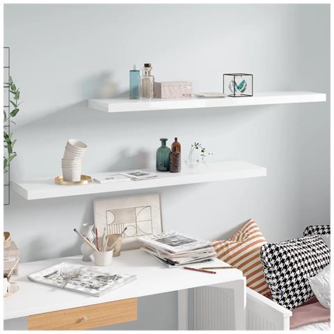 Lusso Casadino -  Scaffali A Parete 2 Pz Bianco Lucido 120x23,5x3,8 Cm In Mdf - Foto 8