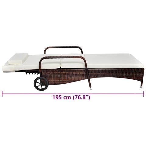 Lettino Prendisole Con Cuscino E Ruote In Polyrattan Marrone - Foto 4