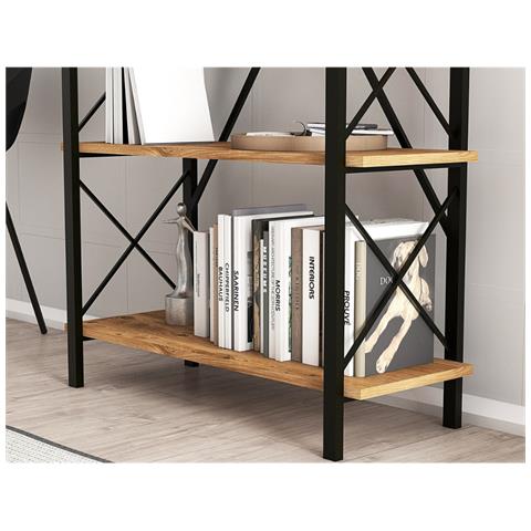 Fani Libreria In Metallo Firmato - 5 Scaffali - Legno E Nero - Foto 2