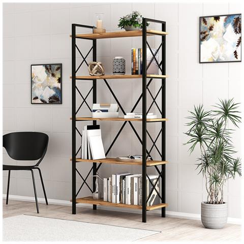 Fani Libreria In Metallo Firmato - 5 Scaffali - Legno E Nero - Foto 7
