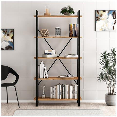 Fani Libreria In Metallo Firmato - 5 Scaffali - Legno E Nero - Foto 1