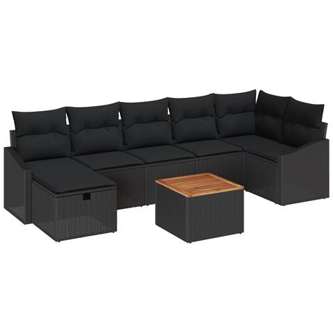 Set di Divani da Giardino 8 Pezzi con Cuscini Nero Polyrattan - Foto 1