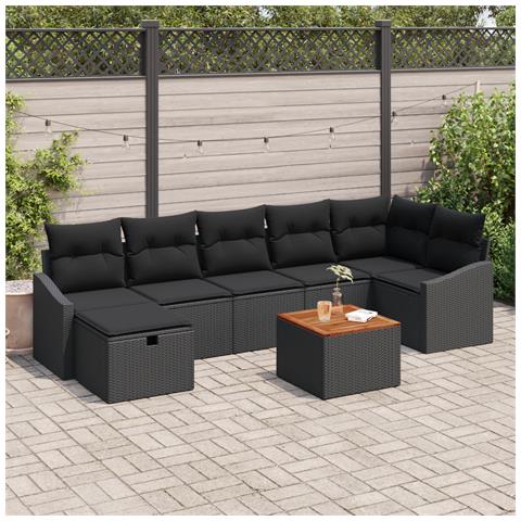 Set di Divani da Giardino 8 Pezzi con Cuscini Nero Polyrattan - Foto 2
