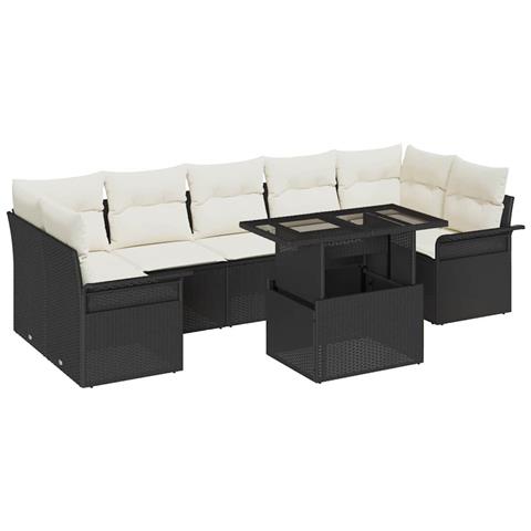Set di divani da giardino da 8 pezzi con cuscini in rattan nero, Divano da giardino per 2 persone con spazio di stoccaggio e cuscini in rattan nero - Foto 1