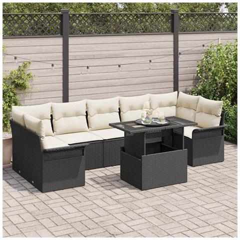 Set di divani da giardino da 8 pezzi con cuscini in rattan nero, Divano da giardino per 2 persone con spazio di stoccaggio e cuscini in rattan nero - Foto 2