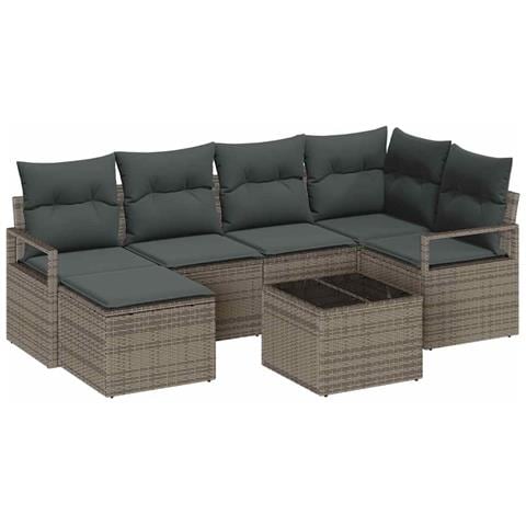 Set di Sofà da Giardino da 6 Pezzi con Cuscini Rattan Nero,  Divano da Giardino con Cuscini Grigio Rattan da 2 Posti - Foto 1